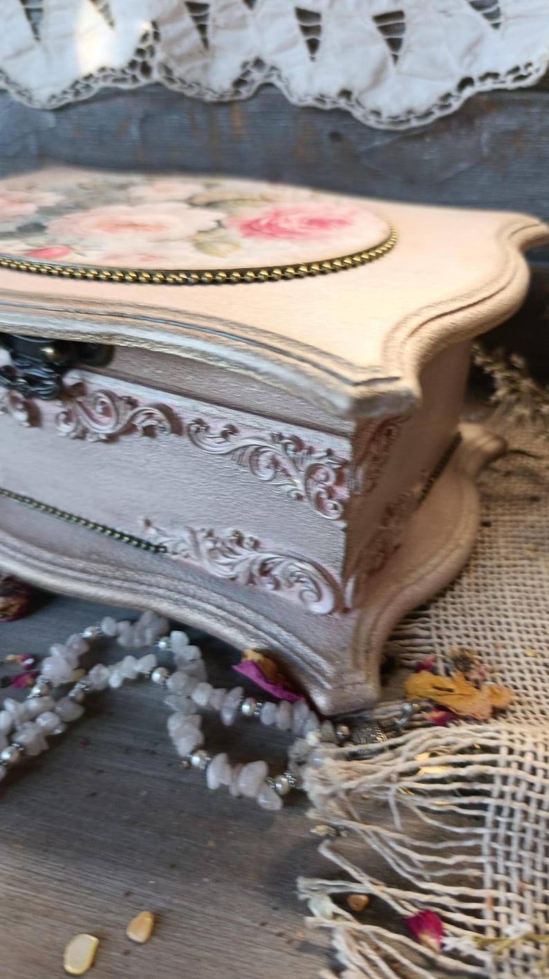 Keepsake Box Vintage Rose Jewelry Box Shabby Chic Wooden Memory Box ...