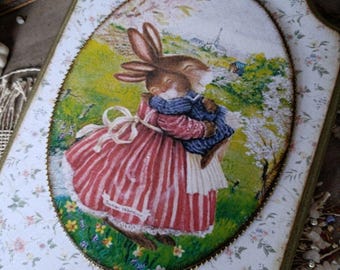 Arte de pared vintage de conejo con marco de madera, ilustración de bosque caprichosa, decoración infantil estilo cottagecore, lámina de conejo enmarcada para habitación infantil
