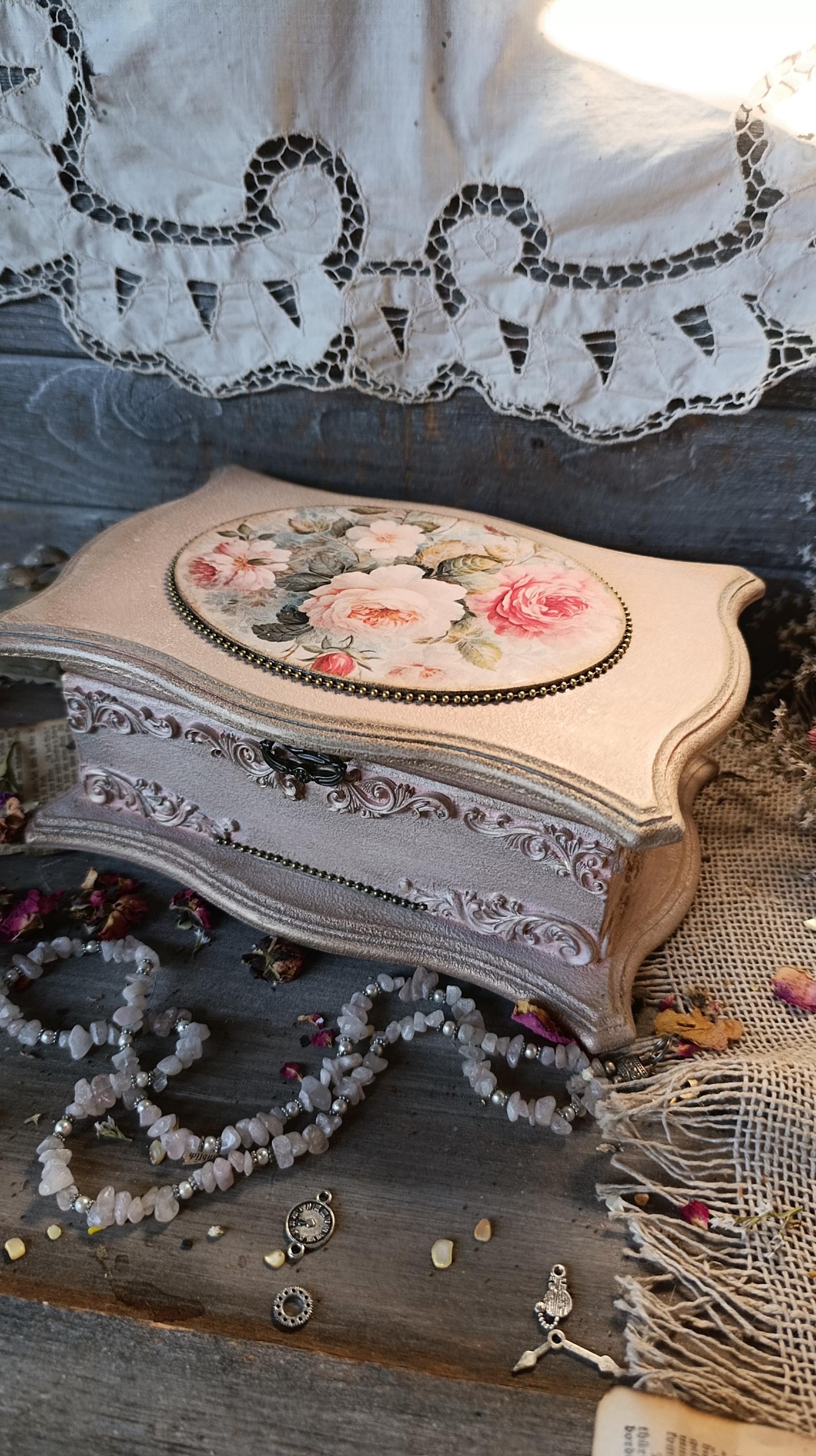 Keepsake Box Vintage Rose Jewelry Box Shabby Chic Wooden Memory Box ...