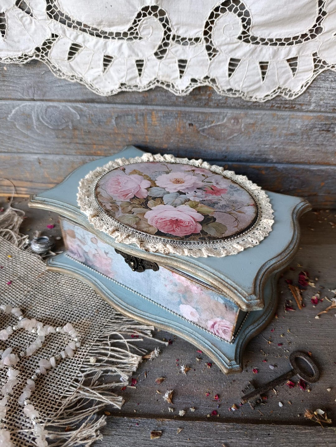 Keepsake Box Vintage Shabby Chic Jewelry Box Romantic Floral Memory Box ...