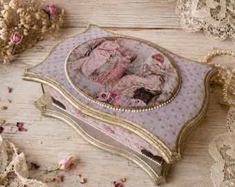 Handmade Victorian Lady Jewelry Box, Shabby Chic Trinket Box, Romantic Keepsake (Decoupage)