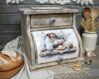 Handmade Wooden Bread Box Provence Style | Decoupage Bread Bin | French Country Farmhouse Kitchen Decor Etsy