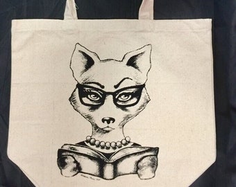 Book Club Bag | Gift for Reader | Gift for Library Lovers | Smart Girls Washable 100% Cotton Strong Canvas Tote Bag | Vixen Fox Book Bag