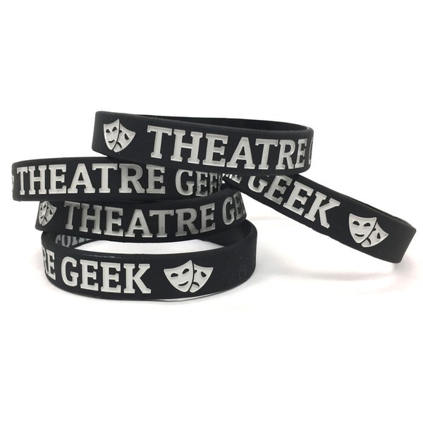 Theatre Geek Silicone Wristband Bracelet 5-Pack, Great for Stocking Stuffer, Theatre Camp, Gift for Drama Teacher, Theatre Nerd