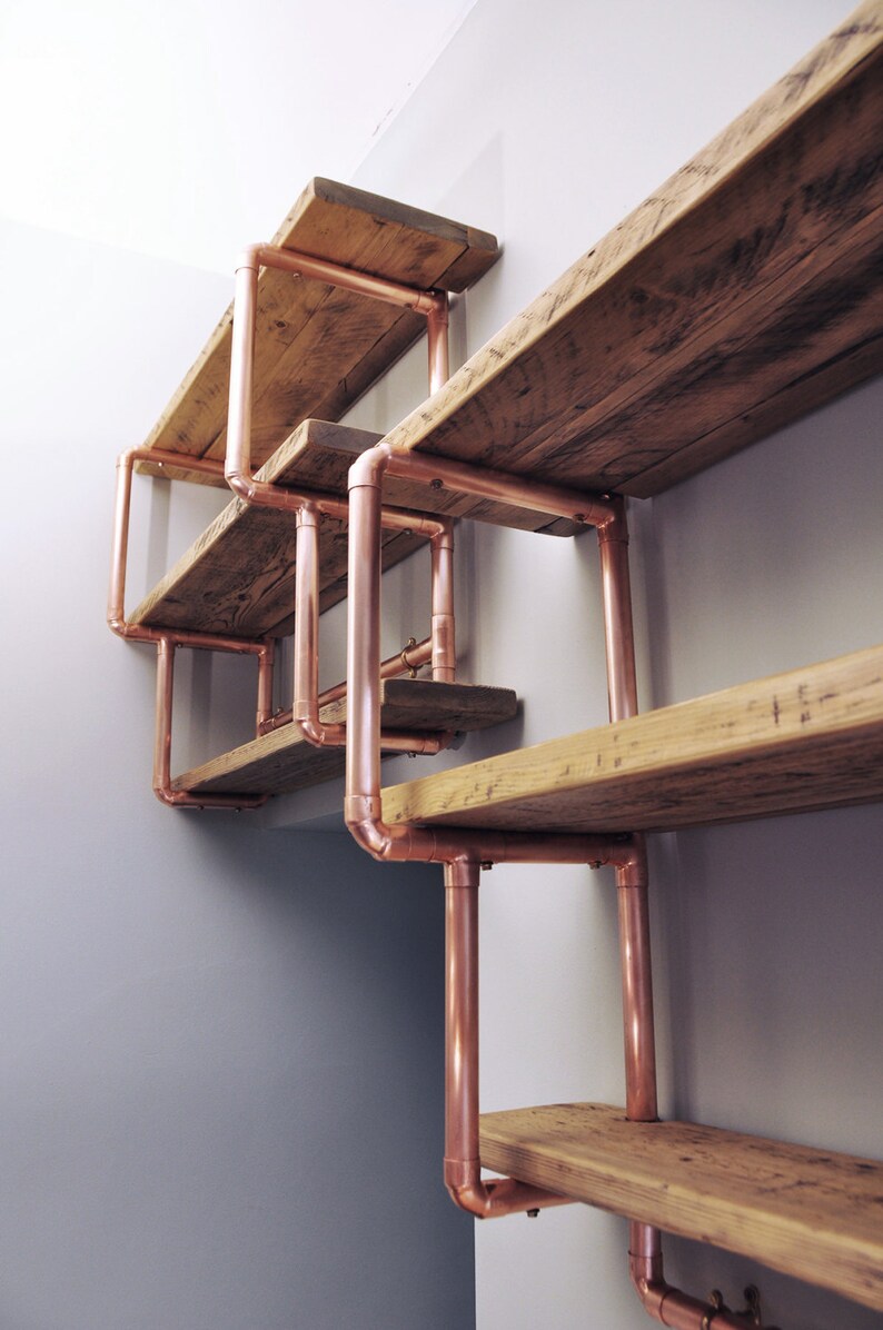 Medium 3 shelf stepped design 28mm copper pipe and reclaimed imagem 0