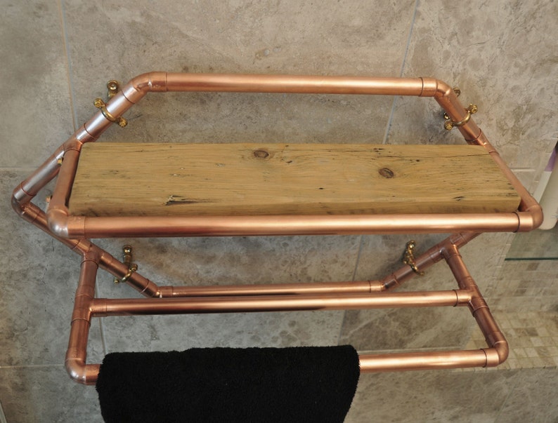 Copper Pipe Towel Rail With Reclaimed Wooden Shelf Etsy UK