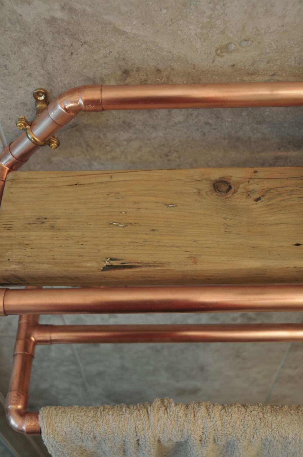 Copper Pipe Towel Rail With Reclaimed Wooden Shelf Etsy UK