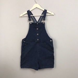 Vintage 80er 90er kurze Jeans dehnbare Latzhose Grunge Playsuit Strampler Lätzchen & Klammer Polka Dot Muster Baumwolle lässig Größe 6 8 10