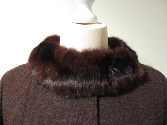 True Vintage 60s Ladies Brown Wool Mink Fur colla… - image 3