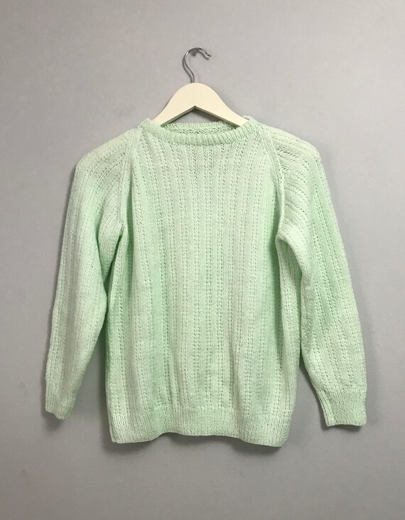 Handmade hand knitted aqua mint green long sleeve… - image 5