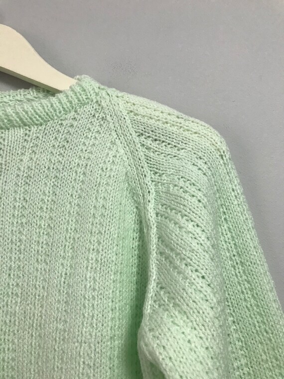 Handmade hand knitted aqua mint green long sleeve… - image 8