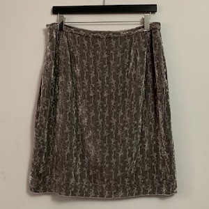 Vintage Laura Ashley grey silver velvet embossed floral embroidered patterned silk evening skirt pencil straight formal size Uk 14