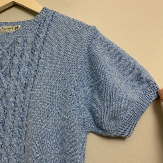 Vintage 80s 90s blue marl knitted short sleeved j… - image 7