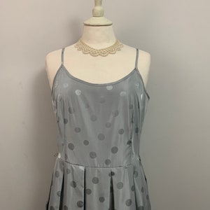 Vintage 80s does 50s St.Michael grey blue silver polka dot patterned midi prom party cocktail evening dress wedding guest outfit size 10 12