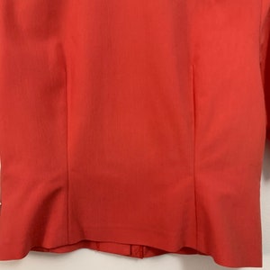 Vintage deadstock 80s does 40s bright coral red short sleeved blazer floral patterned bow pockets embroidered smart formal jacket size 10 12 image 9