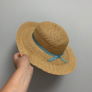 True vintage 80s designer rare HARVEY NICHOLS cream beige straw hat summer beach ladies sun hat cottagecore 40s style prairie boho