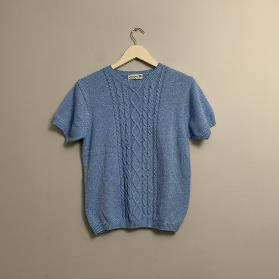 Vintage 80s 90s blue marl knitted short sleeved j… - image 5