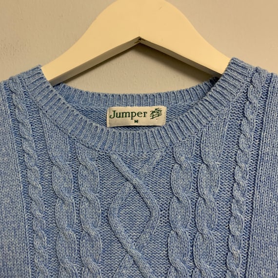 Vintage 80s 90s blue marl knitted short sleeved j… - image 6