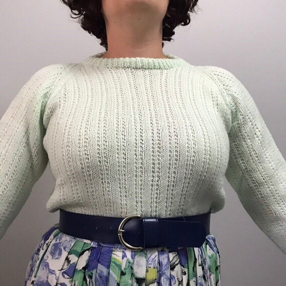 Handmade hand knitted aqua mint green long sleeve… - image 3