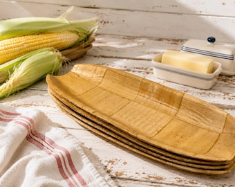 Juego de 4 platos de madera tejida para mazorcas de maíz estilo HP Albany NY / Soportes de madera para mazorcas de maíz de 9 pulgadas / Bandejas rústicas de estilo granja