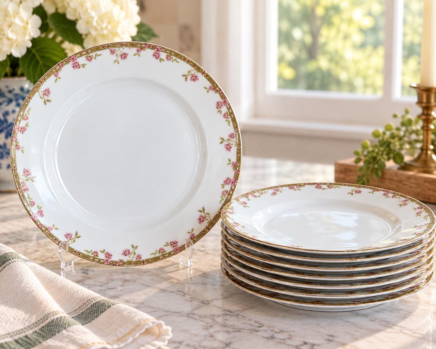 Antique Vintage Pink Roses Dinner Plates - Etsy