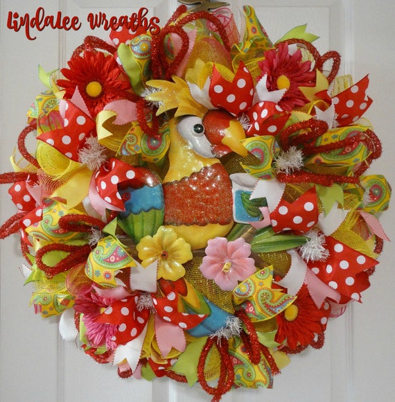 Deco Mesh Springtime Wreath Parrot Dise Home Decor