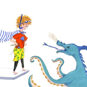 Jellyfishboy Helden postcard A6 / hero / kunstkaart / miniposter / illustratie / zeedraak / draak / art print / kinderkaart