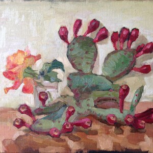 Cactus and Rose / Oil painting