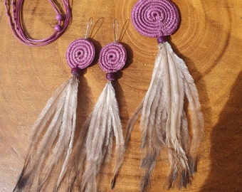 Coil Woven Earrings & Emu feathers