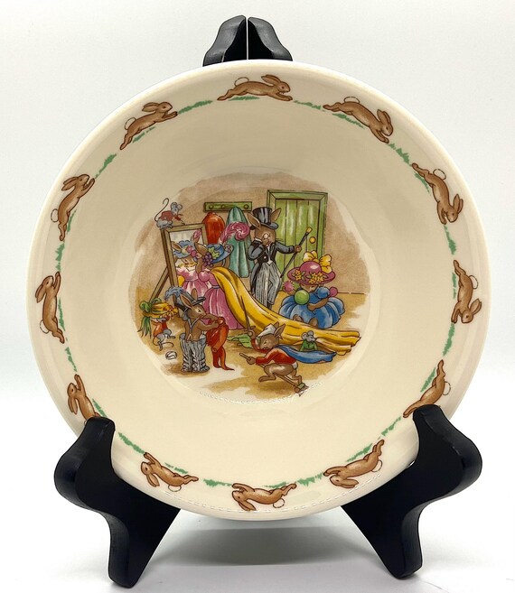 Vintage Royal Doulton Bunnykins Bowl, Fine Bone China, Made in England,  Children’s Nursery, Rabbits Playing Dress Up, Easter Tableware
