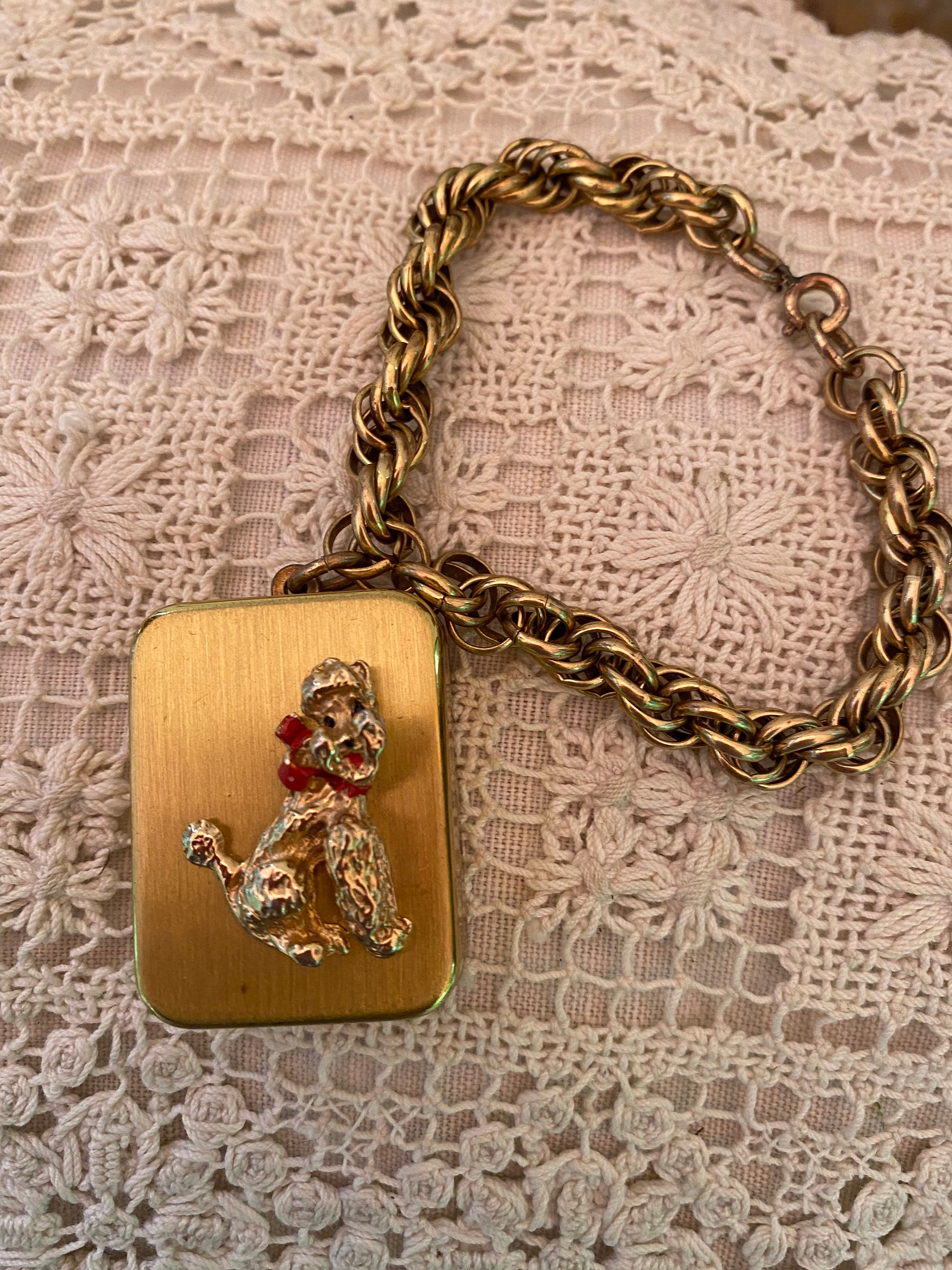 [未使用品] BALMAIN ゴールドプレート卓上トレイ 金獅子/三日月モチーフ Vintage Lador Minature Swiss Musical Bracelet, Poodle,gold Tone