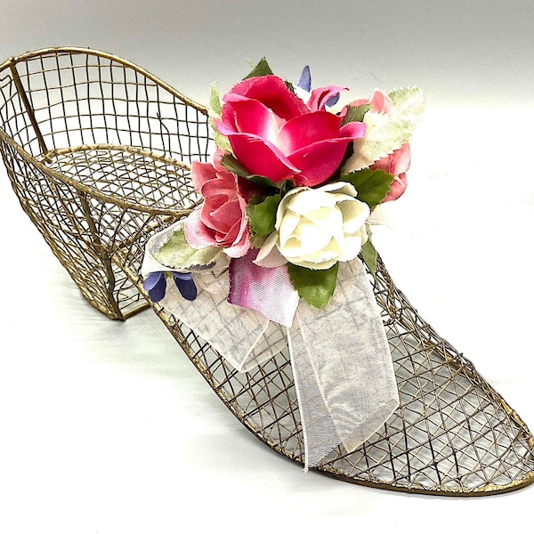 Vintage Wire Mesh Shoe, Victorian style, Romantic,Topiary Form.