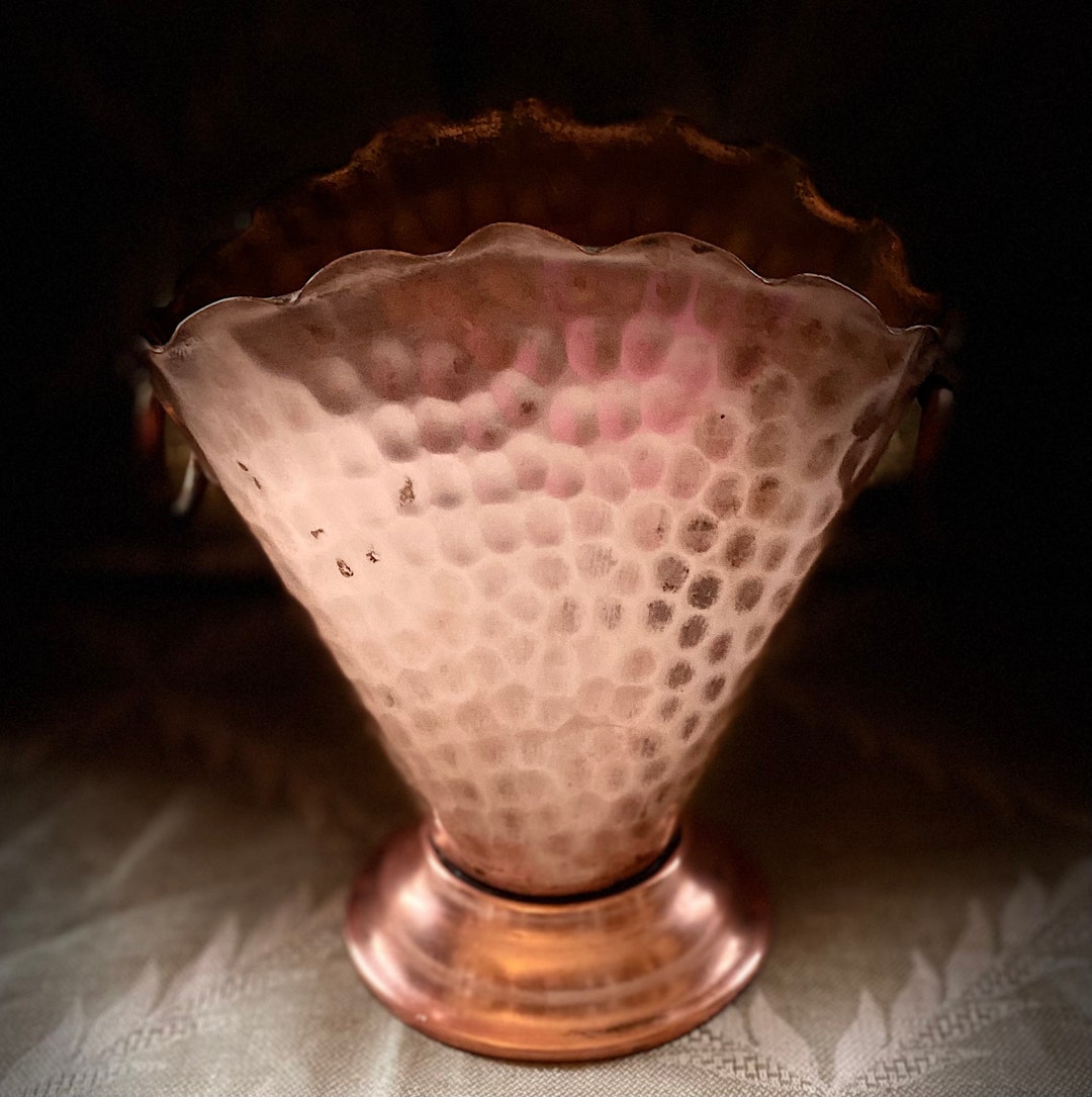 Vintage Hammered Copper Pedestal Vase, Gregorian, Made in USA, Dried