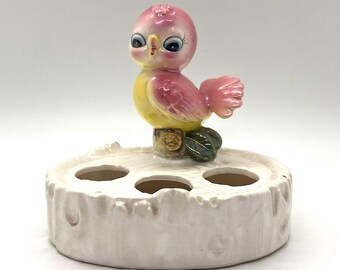 Vintage Anthropomorphic Pink Bird Lipstick Holder, MCM,Norcrest Japan
