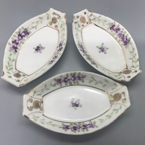 Antique Nippon Open Salt Cellar,Trinket Tray, Butter Pat,Hand Painted, Set of Three
