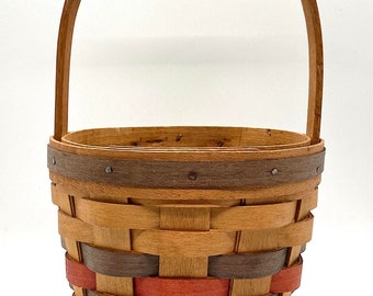 Cesta vintage com cabo Bradford, feita à mão nos EUA, assinada e datada, pequena, cesta de presente de Páscoa de 9”, 1997