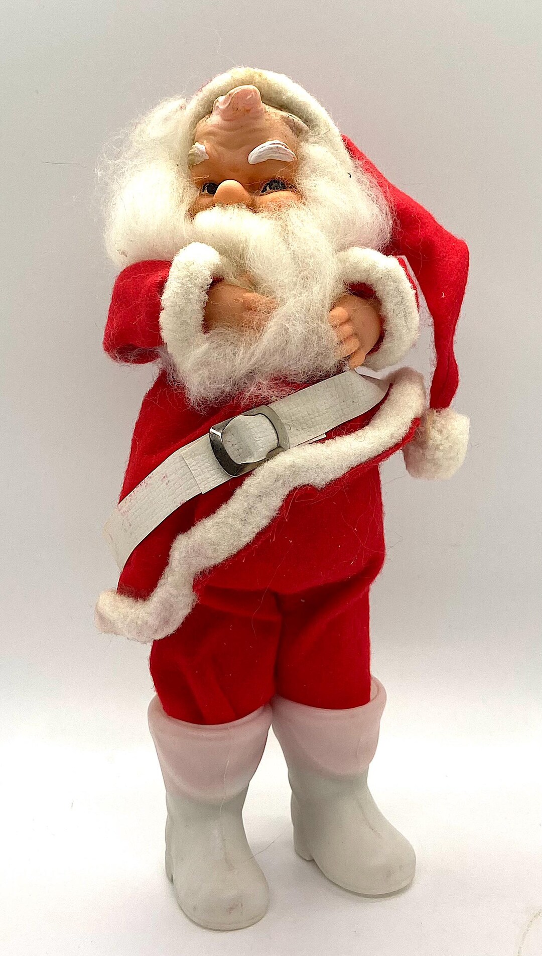 サンタドール(USA Sewbeit) Vintage Santa With Rubber Face, Red Suit, White Boots, Made in