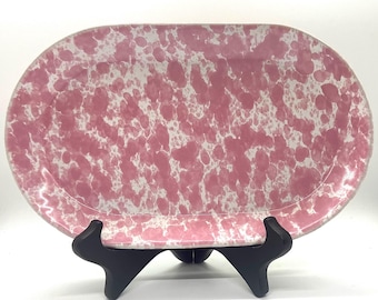 Vintage  Pink Spongeware Platter, Oval, Bennington Pottery Vermont