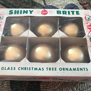 Vintage Shiny Brite Vintage Gold Matte Christmas Glass Balls/Original Box/1960’s