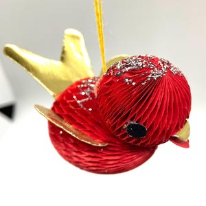 Vintage Honeycomb Paper Bird, Glittered, MCM Christmas Tree Ornament, Red,Gold, Stsmped Japan, Kitschy Mantel  Holiday Decor, Adorable