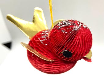 Vintage Honeycomb Paper Bird, MCM Christmas Tree, Japan