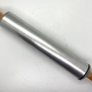 Vintage Aluminum Rolling Pin, Wood Handles , Kitchen, Mid-century, Pastry Supplies, MCM,