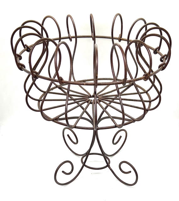 ヴィンテージワイヤーコンテナ ブラウンバスケット：台座付きラウンド