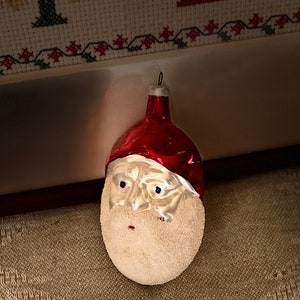 Vintage Santa Christmas Tree Ornament, West Germany, Glass Bauble, Mica Snow