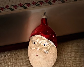 Vintage kerstman. Ornament, West-Duitsland, Glas, Mica Snow