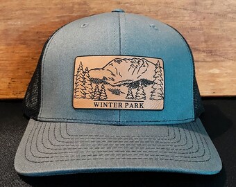 Winter Park - Colorado - Rocky Mountains - Ski Resort - Mountain Leather Patch Richardson Hat Adjustable Snapback