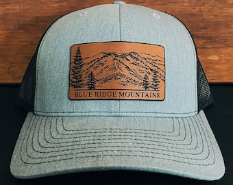 Blue Ridge Mountains  - North Carolina - Appalachian Mountains - Mountain Leather Patch Richardson Hat Adjustable Snapback