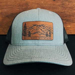 Blue Ridge Mountains  - North Carolina - Appalachian Mountains - Mountain Leather Patch Richardson Hat Adjustable Snapback
