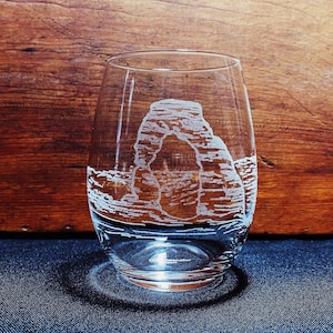 Arches - Utah - National Park - Engraved Crystal Stemless Wine Glass - 1 Single Wine Glass