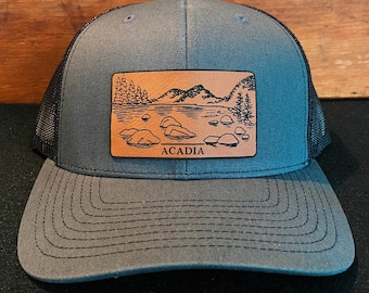 Acadia - Maine - Parque Nacional Acadia - Gorra ajustable con parche de cuero Richardson